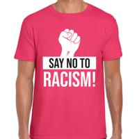 Verkleed T-shirt heren - Say no to racism - roze - protest t-shirt - demonstratie shirt