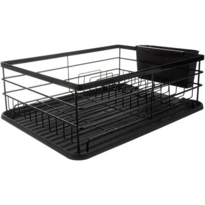 Ruhhy Afwas afdruiprek - met lekbak - staal - zwart - 44 x 31 x 13 cm - met bestekbak