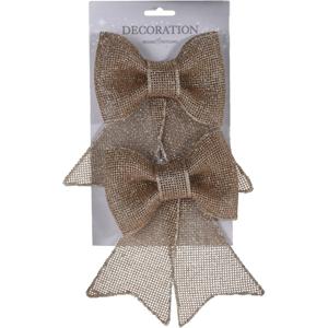 Glitter strik - 2x - champagne - 18 cm - Kerst ornamenten