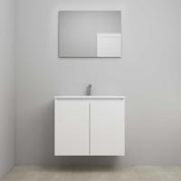 On-Line Badkamermeubelset - 80 cm - Voorgemonteerd - Greeploos 2 Deuren - Acryl Wastafel - 1 Kraangat - Spiegel - Mat Wit