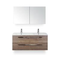 Seville Badmeubelset 120 cm - 2 laden Tabacco - Wastafel Enjoy Dubbel - met Spiegelkast