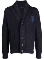 Gucci cardigan nervuré à patch logo - Bleu - thumbnail