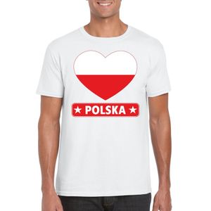 Polen hart vlag t-shirt wit heren 2XL  -