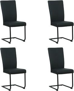 Set van 4 Zwarte leren industriële eetkamerstoelen Dry - poot rond zwart - Toledo Leer Nero (zwart leer)