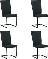 Set van 4 Zwarte leren industriële eetkamerstoelen Dry - poot rond zwart - Toledo Leer Nero (zwart leer)