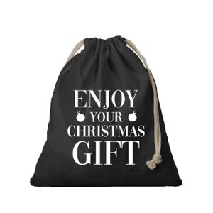 1x Kerst cadeauzak zwart Enjoy your gift met koord voor als cadeauverpakking   -