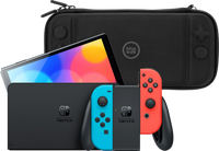 Nintendo Switch OLED Blauw/Rood + BlueBuilt Beschermhoes - thumbnail