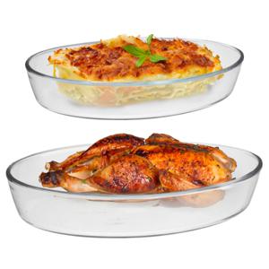 Ovenschaal van borosilicaat glas - set van 2 - ovaal - 4 en 2.4 Liter - serveerschaal