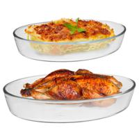 Ovenschaal van borosilicaat glas - set van 2 - ovaal - 4 en 2.4 Liter - serveerschaal