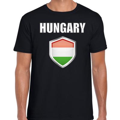Hongarije vlag thema landen t-shirt - zwart - voor heren - Supporters kleding - korte mouwen