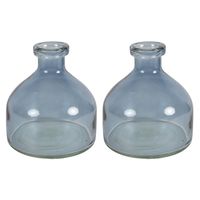 Countryfield Bloemenvaas Low Bottle - 2x - transparant blauw - glas - D18 x H20 cm - Buikfles - Vazen