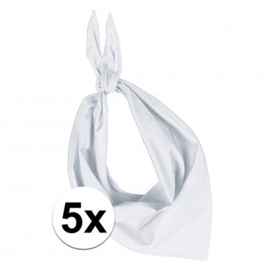 Bandana/hals zakdoek - 5x - wit - voor kind en volwassenen - polyester/katoen