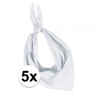 Bandana/hals zakdoek - 5x - wit - voor kind en volwassenen - polyester/katoen