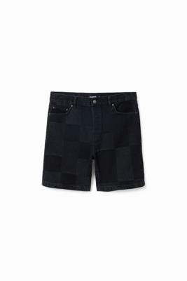 Korte jacquard spijkerbroek met patch - BLACK - 30