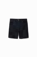 Korte jacquard spijkerbroek met patch - BLACK - 30