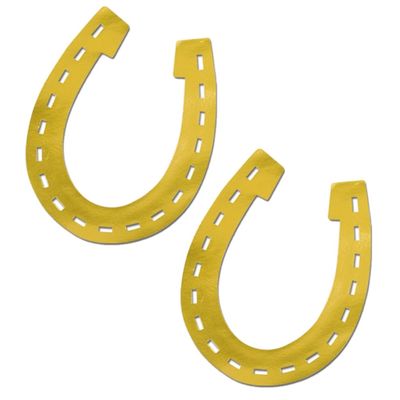 Set van 2x stuks hoefijzers decoratie goud van karton 43 cm - Versiering/feestartikelen