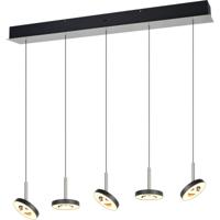 LED Hanglamp - Trio Select Guano - 5 Lichtpunten van 8 Watt - Dimbaar - Aanpasbare Lichtkleur - Hoogte Aanpasbaar zonder Contragewicht - 100cm - Draaibaar - Mat Nikkel - Metaal