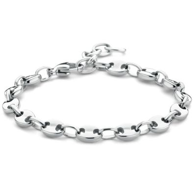 Armband Koffieboonschakel staal zilverkleurig 5,8 mm 16-19 cm