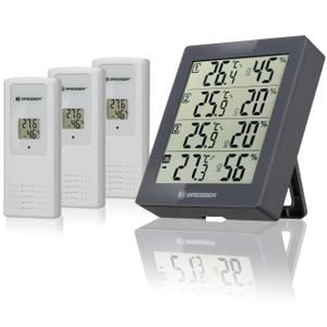 BRESSER Quadro - Thermometer en Hygrometer met 4 onafhankelijke Meetgegevens (grijs)