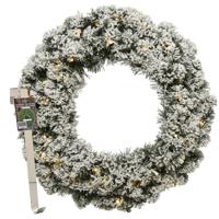 Kerstkrans 50 cm - groen met led - besneeuwd - met messing zilveren hanger/ophanghaak - Kerstkransen - thumbnail