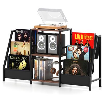 Platenspelerstandaard met Vinylrek & 3 Planken & 6 Opbergtassen Platenstandaard