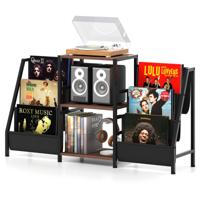 Platenspelerstandaard met Vinylrek & 3 Planken & 6 Opbergtassen Platenstandaard