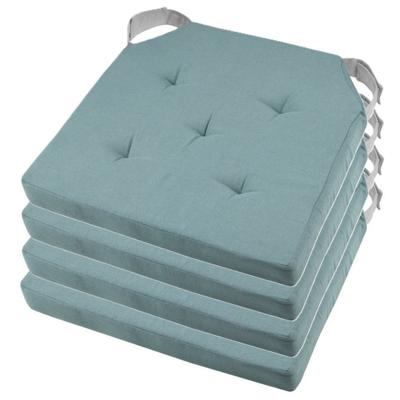 Stof Textile stoelkussen DUO - 4x - jade groen - 38 x 38 x 4 cm - klittenband sluiting