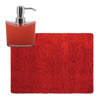 MSV badkamer droogloop tapijt - Langharig - 50 x 70 cm - incl zeeppompje 260 ml - rood