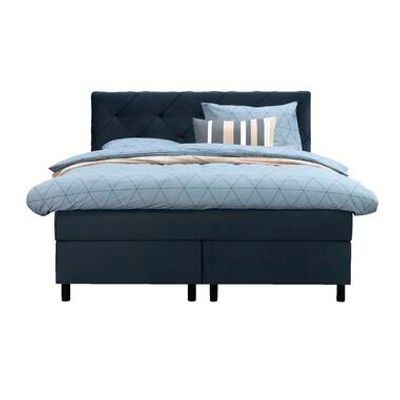 Boxspring Liv geruit - blauw - 140x200 cm - ronde poot - Leen Bakker