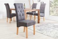 Elegante stoel CASA vintage grijs met decoratieve knopen massief houten poten - 37293