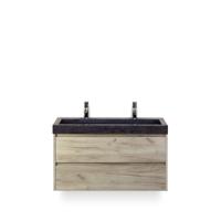 Dante Badmeubelset 100 cm - Craft Oak - Wastafel Hardsteen Wit Lucca 2 kraangaten