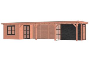 Trendhout Buitenverblijf Siena 1220x415 cm - Combinatie 1- Plat dak- Onbehandeld lariks Douglas hout- Trendhout