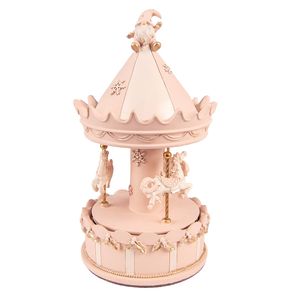 HAES DECO - Muziekdoos Draaimolen Ø 11x20 cm - Roze - Kerst Figuur, Kerstdecoratie