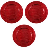 3x Ronde rode vlechtpatroon onderzet borden/kaarsonderzetter 33 cm - Kaarsenplateaus - thumbnail