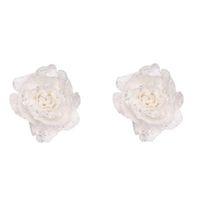 2x stuks witte decoratie rozen glitters op clip 10 cm - Kersthangers - thumbnail