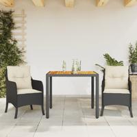 3-delige Tuinset met kussens poly rattan zwart