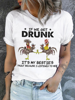 Women's We Drunk Cotton Text Letters Crew Neck Casual T-Shirt - thumbnail