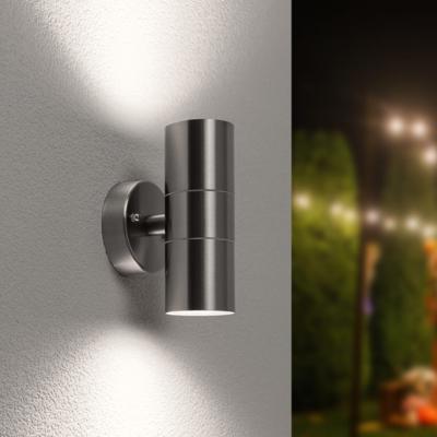 Jasmin Led Wandlamp - 10 Watt 800 lumen - IP44 Waterdicht - GU10 vervangbare lichtbron - 6000K Daglicht Wit - Dimbaar - Binnen en buiten - Up & Down Light - RVS