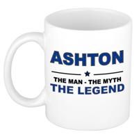 Ashton cadeau mok - man myth legend - naam koffiemok / beker - wit en blauw - 300 ml