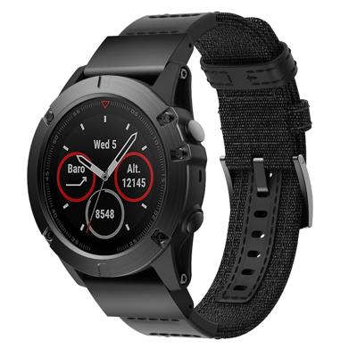 Canvas en lederen polsband horlogeband voor Garmin Fenix5x plus Fenix3 polsband maat: 150 + 110mm (zwart)