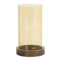 Windlicht glas en hout - beige/bruin - ø10x20 cm