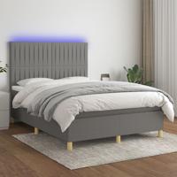 Boxspring met matras en LED stof donkergrijs 140x190 cm