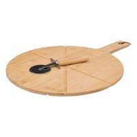 5Five pizza serveerplank met pizzasnijder - bamboe - 37 cm - dubbelzijdig - snijplank/keukenhulpje - Serveerplanken - thumbnail
