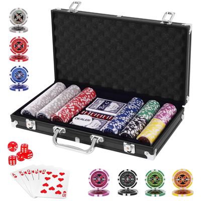 Pokerset 300 Poker Chips Set Laserchips Inclusief Aluminium Koffer Complete Set (Zilver / Zwart)