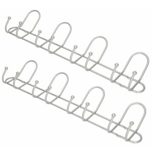 2x Luxe kapstokken / jashaken / wandstokken aluminium 4x dubbele haak 13 x 53,5 cm