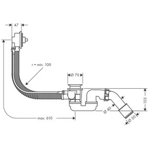 Hansgrohe Flexaplus badafvoer overloopcombinatie met waste inbouwdeel voor normaal bad 58140180