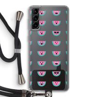Smiley watermeloenprint: Samsung Galaxy S21 Plus Transparant Hoesje met koord