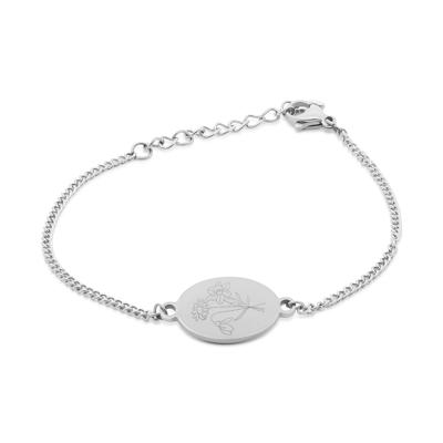 Gepersonaliseerde geboortebloem boeket armband - Stainless steel - Zilver