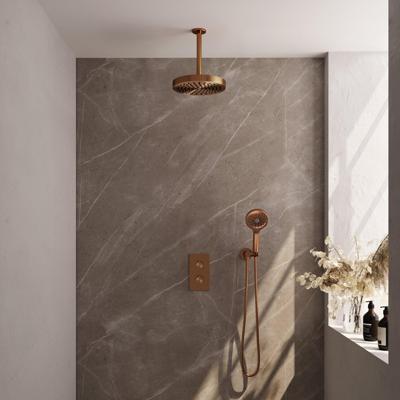 BRAUER Stripe Thermostatische Inbouw Regendouche - 3-weg - rechthoekig - SET 18 - 25cm douchekop - plafondarm - 3-standen handdouche - doucheslang - wandaansluitbocht - koper geborsteld PVD 5-GK-399