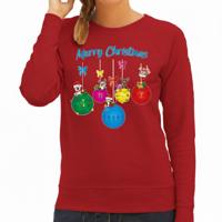 Kersttrui / sweater voor dames - kerstballen - rood - kerstdiertjes - Merry Christmas